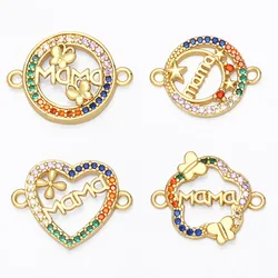 OCESRIO Mothers Day Charm for Necklace Earrings Gold Plated Copper CZ Mom Birthday Gift DIY Jewelry Making Supplies chma153
