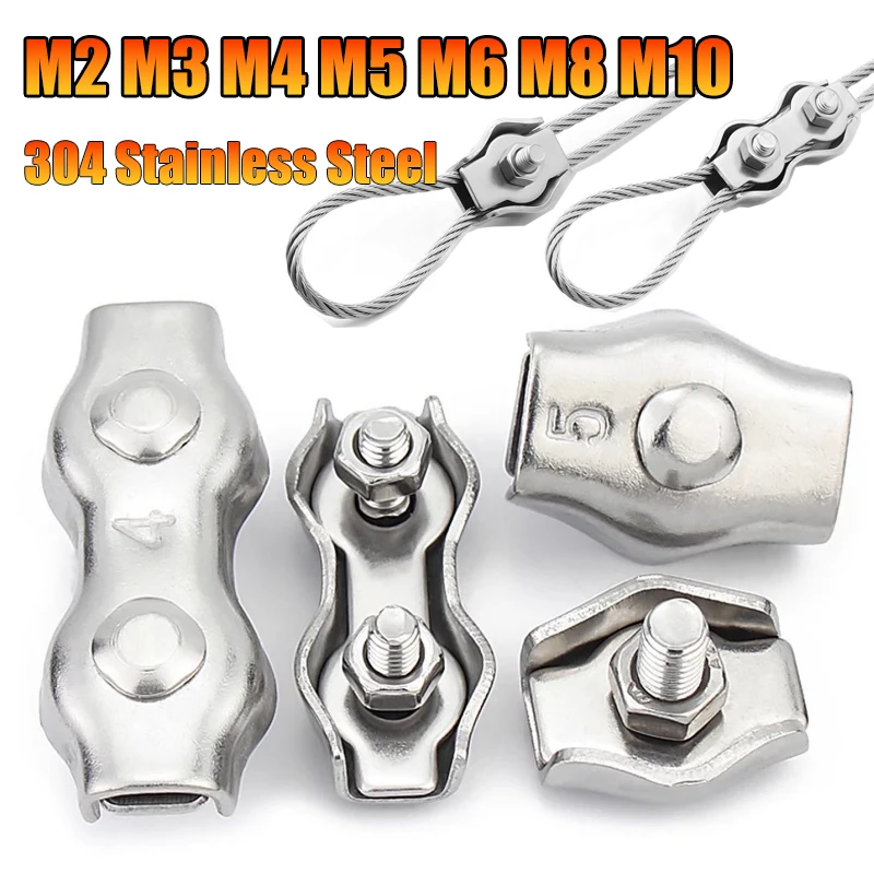 Single/Duplex Wire Rope Clamp Stainless Steel Bolt Cable Clips Anti-Slip Rope Grip Fixing Tools Fasteners for Hanging Wire
