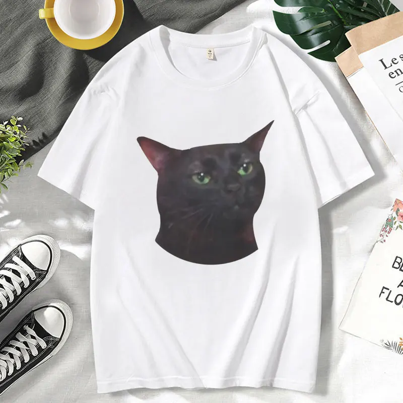 Zoned Out Cat Meme T-Shirt Men Women Clothes Summer Fashion Oversized Short Sleeves T Shirt Aesthetic Funny T Shirt Streetwear