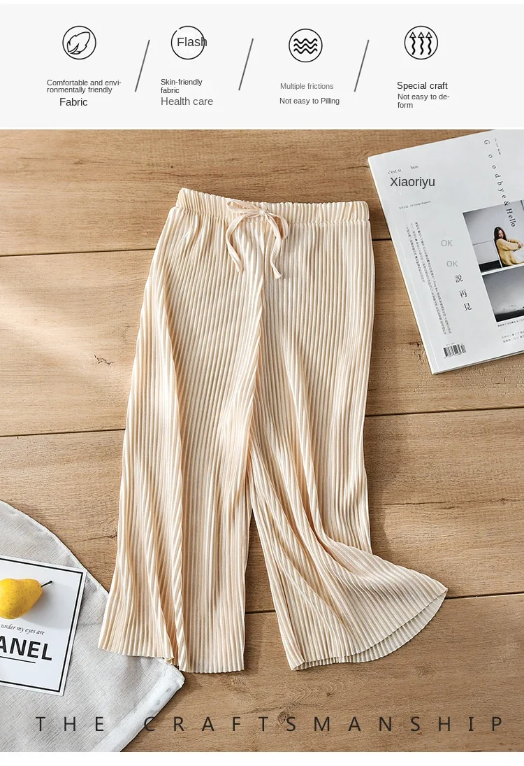 Schule Kinder Plissee Breite Bein Hosen Sommer Kleinkind Kinder Lose Beiläufige Feste Knöchel-Länge Hosen Teenager Mädchen Eis Seide Leggings – Detail 3