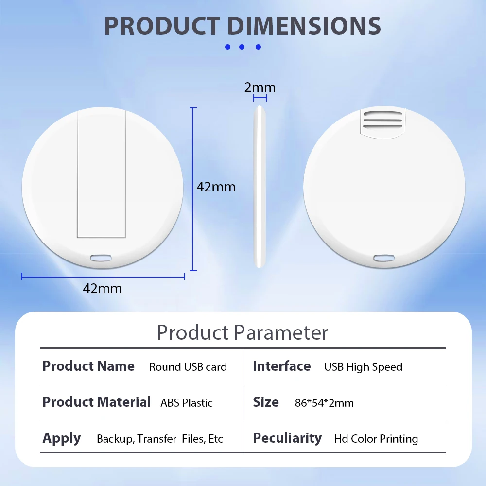 Round Card Popular Promotional USB Flash Drive 1gb 2gb 4gb 8gb 16gb 32gb 64gb 128gb Personalized LOGO Customized Usb Memory Card