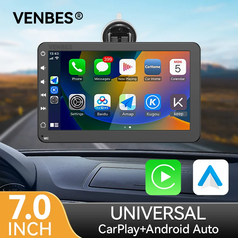 

VENBES New 7 Inch Carplay Android Auto Universal Car Radio Multimedia Video Player Touch Screen With Button