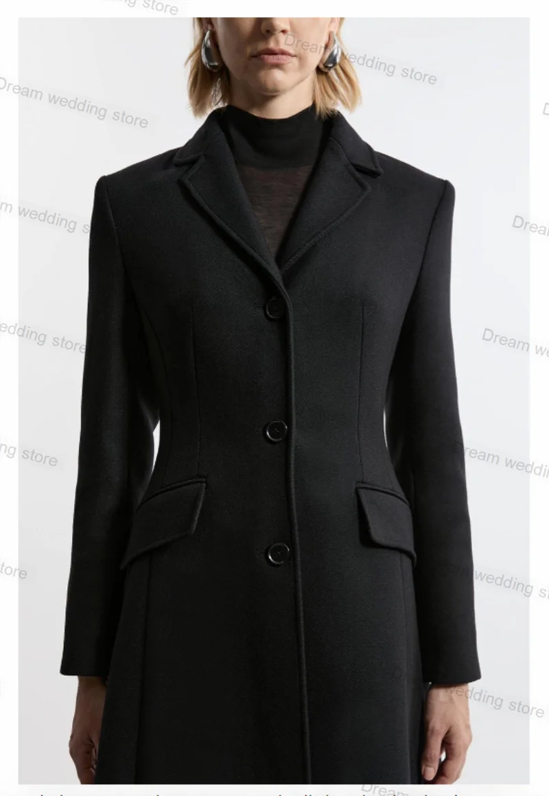 Black Cashmere Wool Women Suit 1 Piece Long Blazer Overcoat Prom Dress Formal Office Lady Jacket Wedding Tuxedos Customized Coat