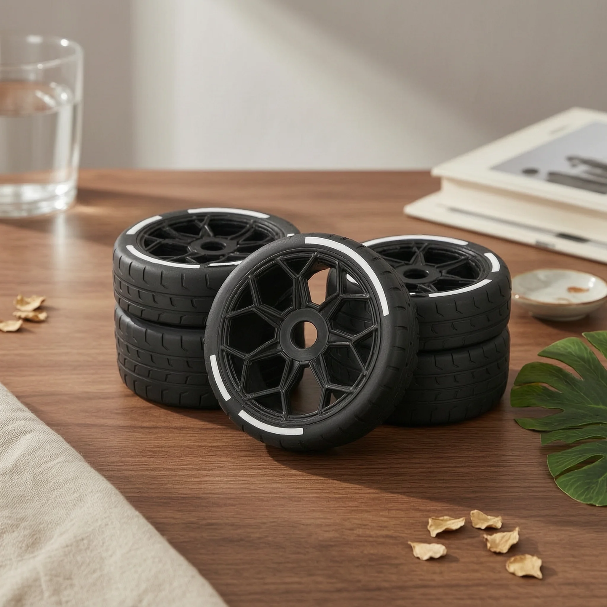4 Pieces RC Tires with Rims Multi-Spoke Low-Profile RC Tires Wheel and Tire Set Sturdy Stable