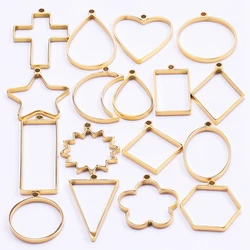 6Pcs/Lot Stainless Steel Geometric Figure Charms Photo Frame Charms Hollow Flat Bezels Circles Pendant Jewelry Accessories Bulk