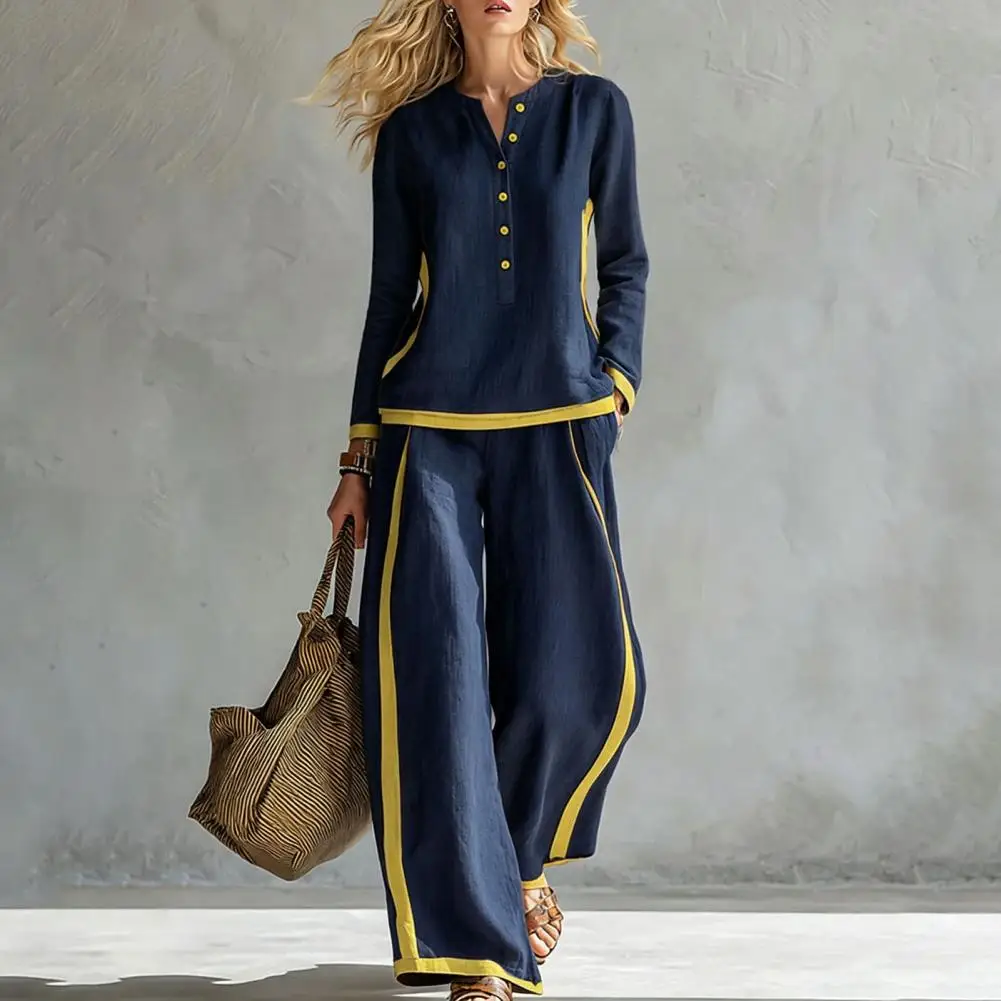 Women Two Piece Outfits Long Sleeve Sweatshirt Women’s Two Piece Matching Set V-neck Button-up Sweatshirt High Waisted Wide