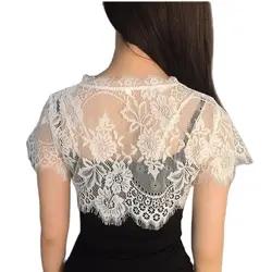 Women Blouses Summer Spring Transparent Lace Mesh Basic Long Sleeve Top Solid Color Embroidered Floral Lace Short Tops Shirt