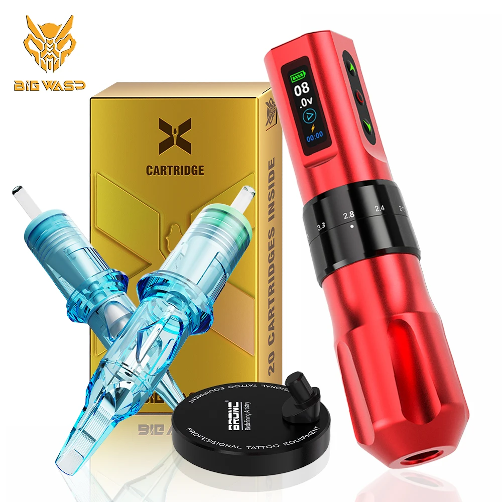 

BIGWASP Wireless Tattoo Machine Pen 1800mAh Color Screen Battery Coreless Motor Pen With 20PCS/Box Safe Tattoo Cartridge Needles