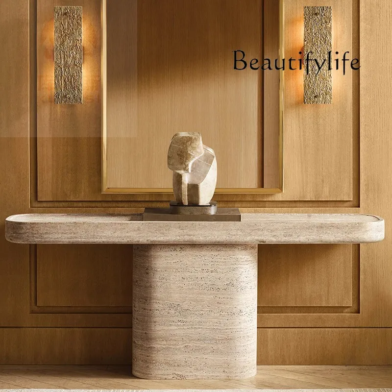 

Italian minimalist high-grade natural marble entrance table against the wall entrance table corridor aisle entrance table desk