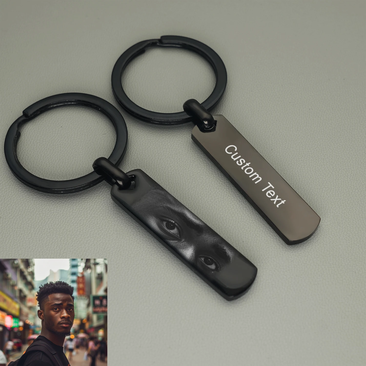 تخصيص عيون صور مفتاح سلسلة عيون محفورة صور زوجين مفتاح سلسلة مجوهرات هدايا للحبيب #2