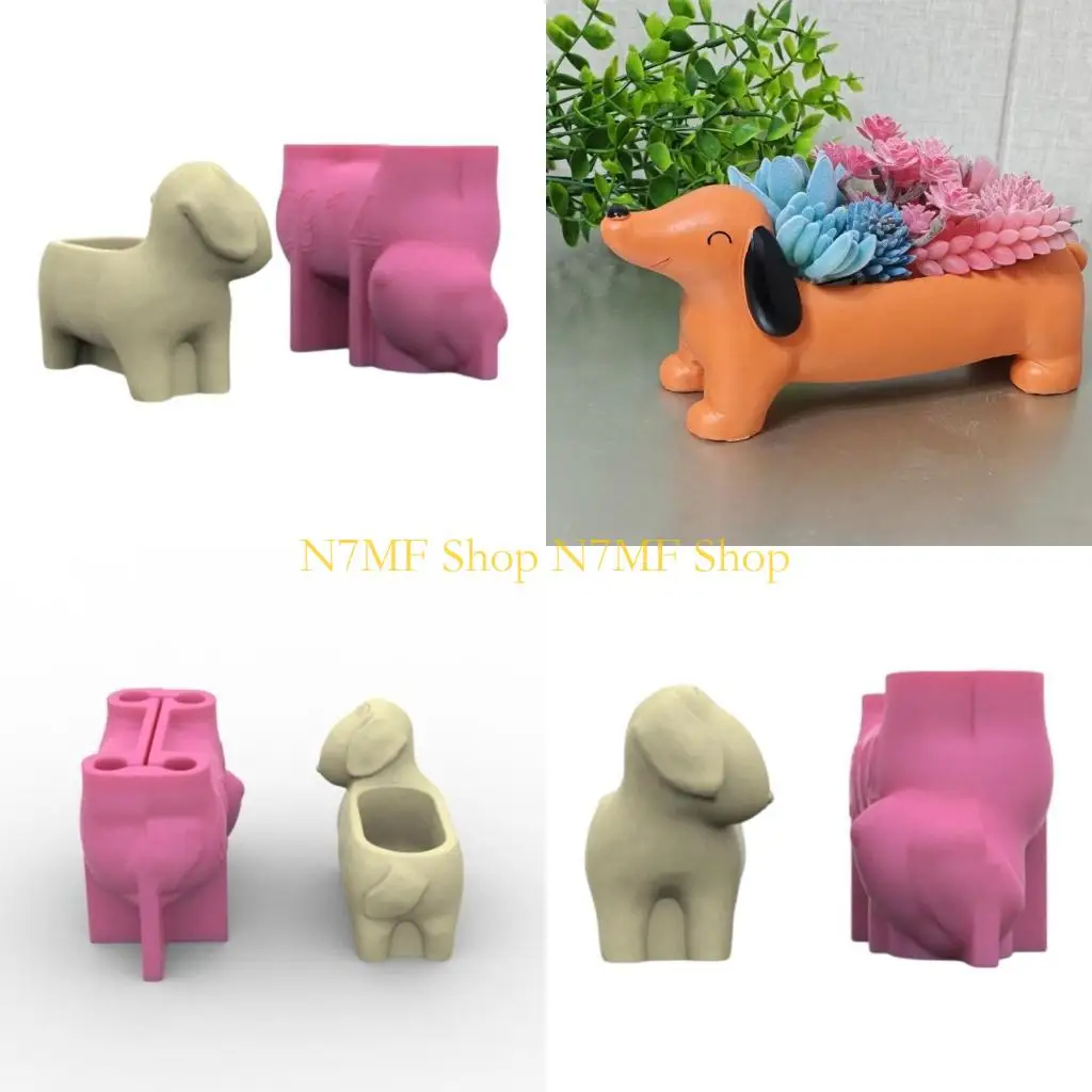 

N7MF Flower Vase Molds Silicone Concrete Mold Dachshund Dog Planter Mold Silicone Ornament Mould for Craft