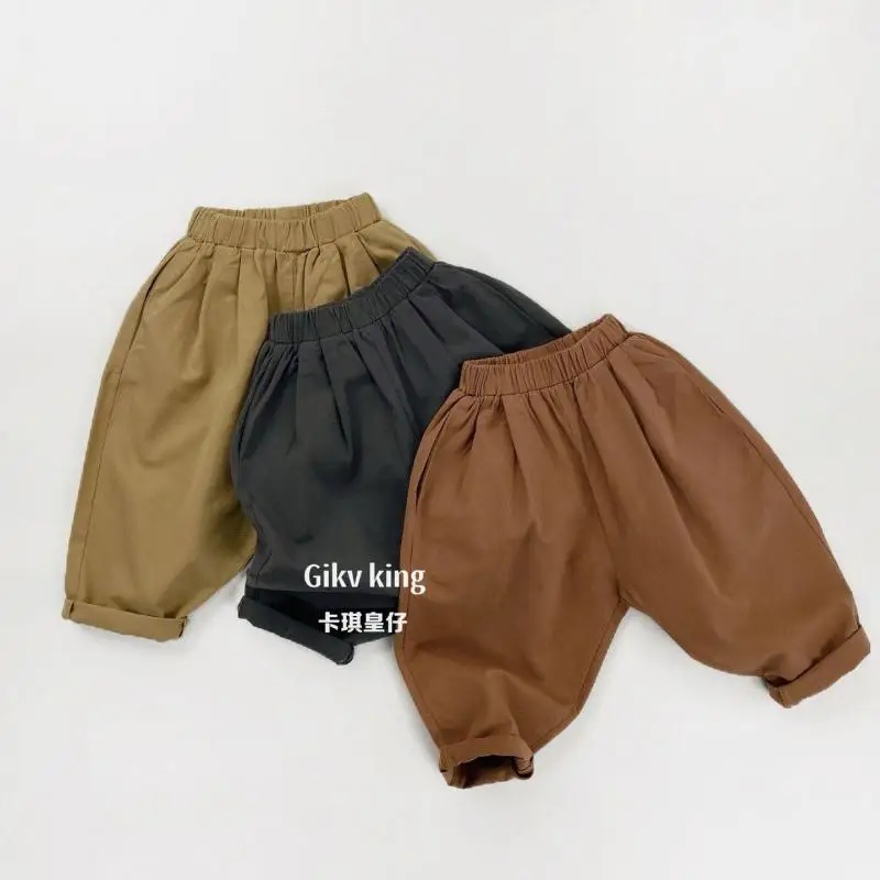 2026 Spring New Children Casual Pants Girls Loose Harem Pants Toddler Boys Cotton Trousers Solid Versatile Kids Clothes