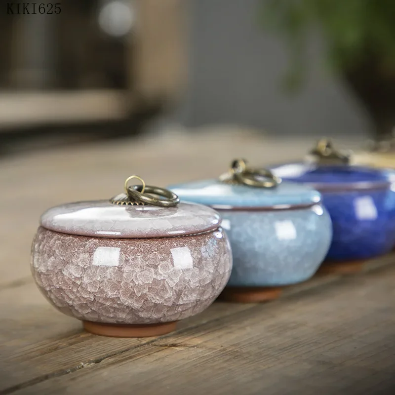 Ice Cracked Ceramic Mini Tea Can,Home Portable Storage Can with Lid,Cosmetics Jewelry Storage Box,High Quality Home Decoration