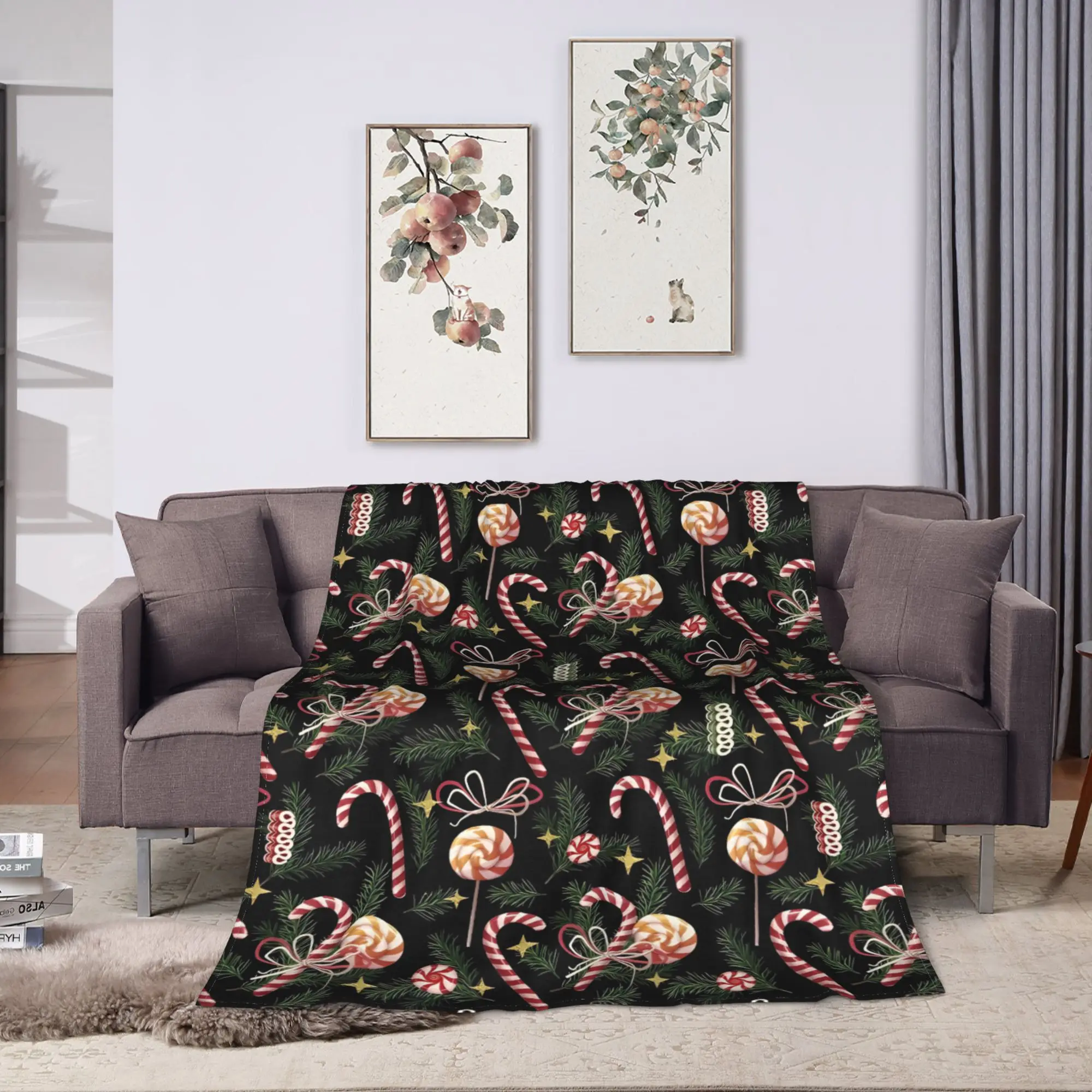 Peppermint Dreams Festive Candy Christmas Flannel Blanket  Super Warm Throw Blanket for Couch Chair Airplane Sofa Bed Cover