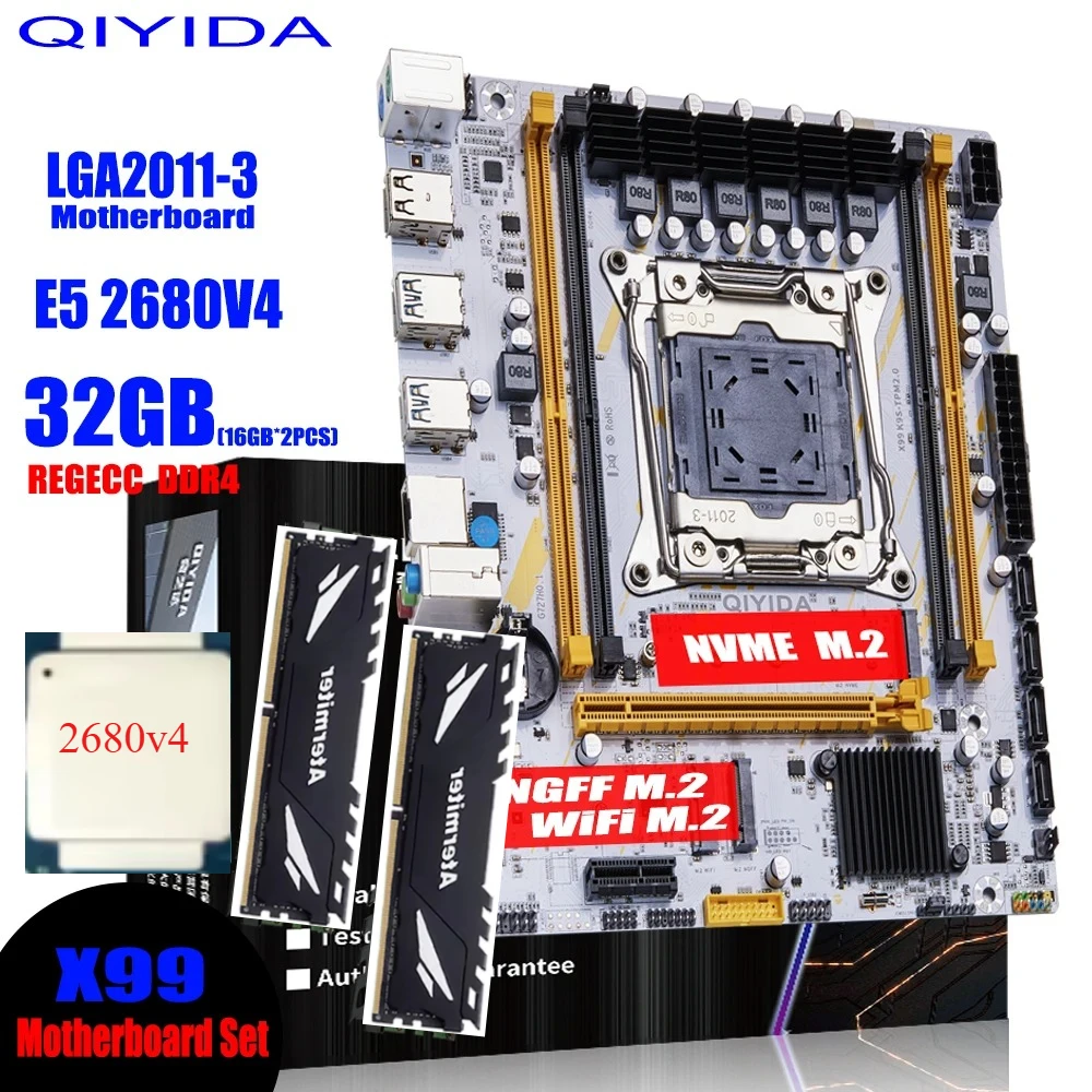 Материнская плата Atermiter X99 LGA 2011-3, комплект процессора Xeon E5 2680 V4, 32 ГБ = 2*16 ГБ, память DDR4 REG ECCRAM, разъем NVME M.2 TPM2.0