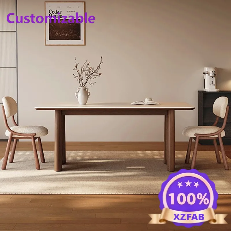 Factory Direct 2026 French medieval solid wood dining table small household 2026 new Guangdong full care white matte rock plate