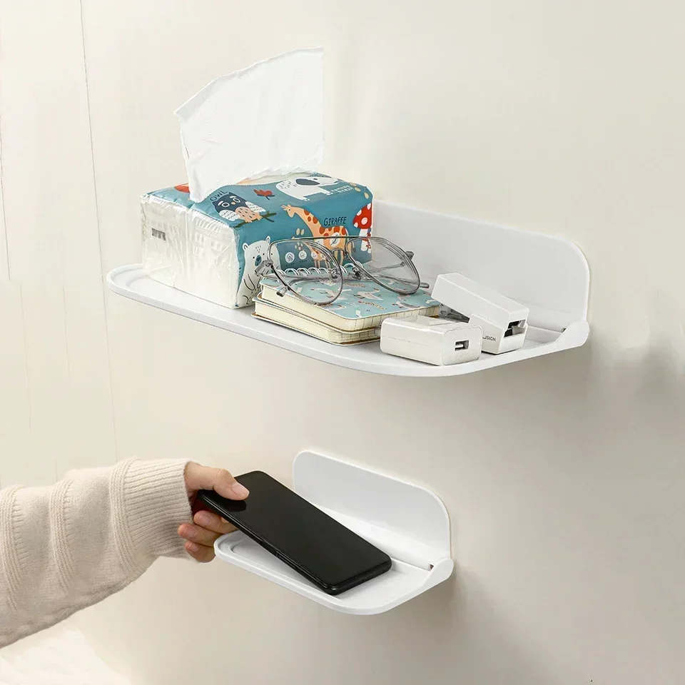 Folding Wall Mounted Shelf Saving Space Foldable Storage Rack Punch-Free Phone Holder Wifi Router Storage Tray BathroomOrganizer