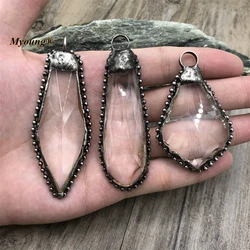 Soldered Ancient Silver-Plated Geometric Maple Leaf Shape Glass Crystal Vintage Necklace Pendants For Jewelry Making MY220856