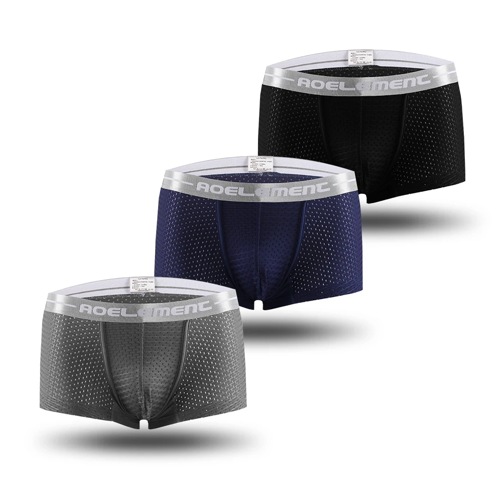 

5pcs Men's underwear summer breathable flat briefs mesh hole Modal ice silk thin sexy U convex quick dry boxer shorts