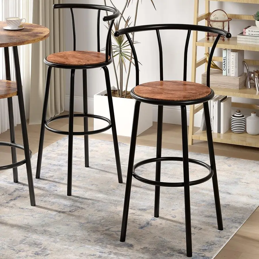 Bar Stools Set of 2, Swivel Counter Barstools with Backrest, Bar Height Chairs for Dining Room, Kitchen Island, Pub, Easy Assemb