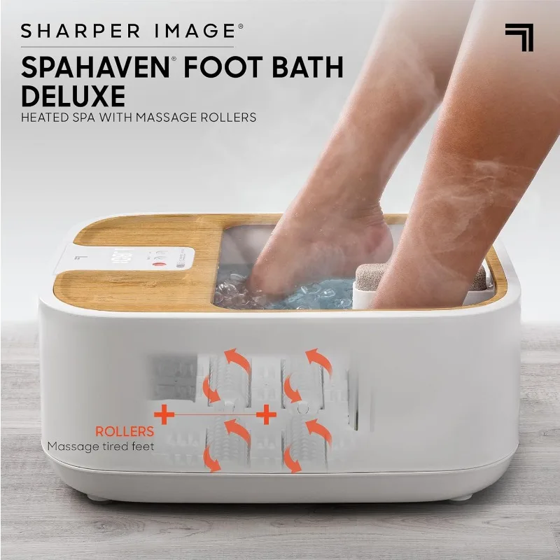 Sharper Image Spahaven Foot Bath Deluxe - Heat, Bubble Jets, Massage Rollers, Pumice Stone Foot Scrubber, Foot Soaking Tub