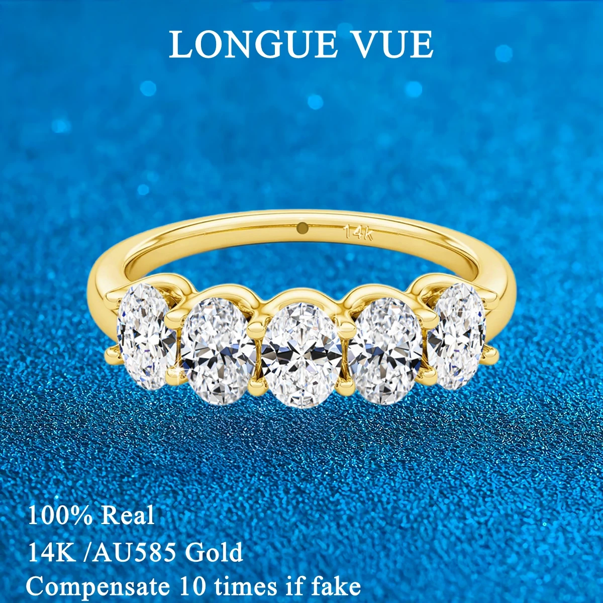 

Real 14K Gold Oval Cut Moissanite Rings for Women 5 Stone Lab Diamond Eternity Wedding Band Bride Luxury Engagement Jewelry