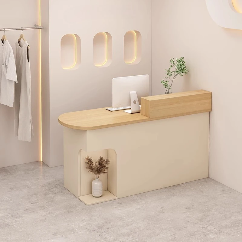 

Welcome Luxury Reception Desks Display Curved Wood Corner Reception Desks Simple Shelves Comptoire Accueil Lounge Furniture