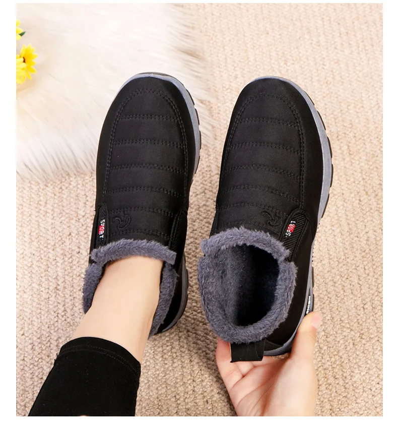 Damen Winter Fleece-gefütterte Slip-On Schneestiefel Wasserdichter Stoff Rutschfeste Robuste Sohle Warme Knöchelhohe Outdoor-Wanderstiefel – Detail 15