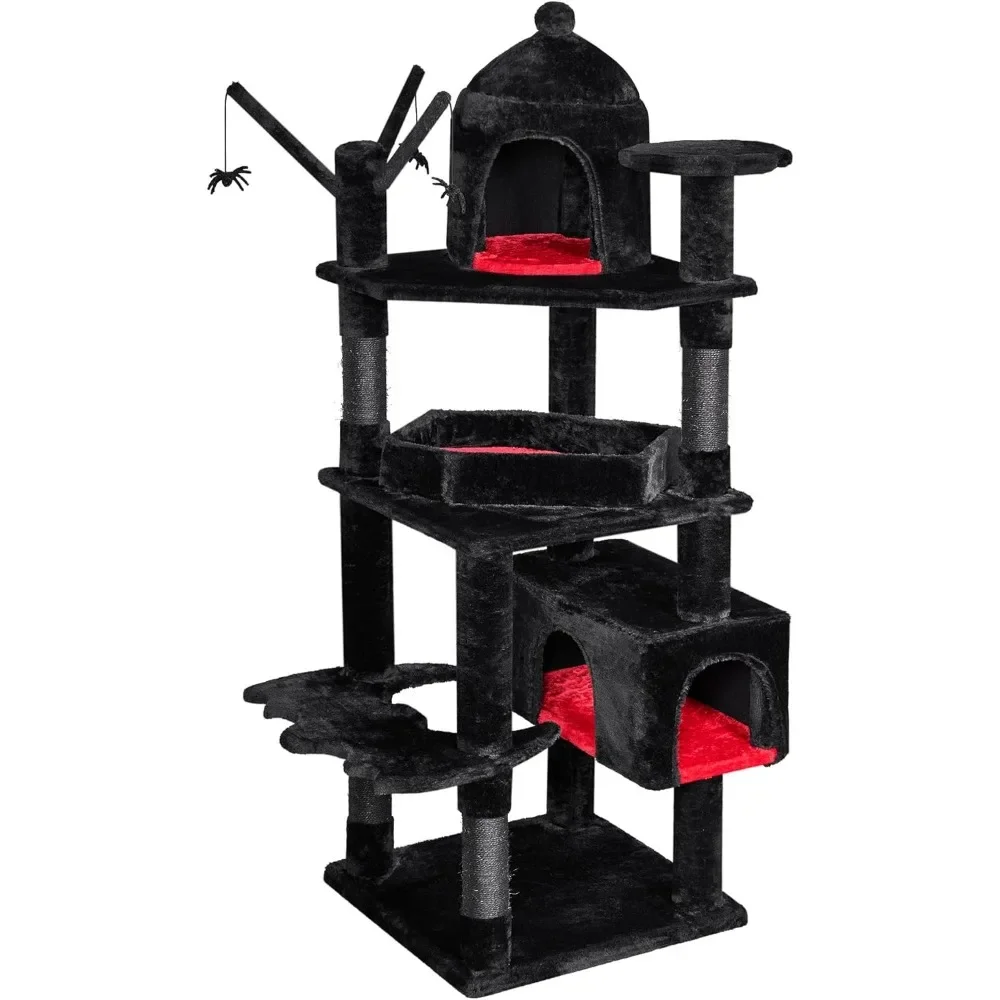 

Large Gothic Cat Tree With Coffin Bed, 63" Multi-Level Goth Cat Tree Tower For Large Cats With Cat Condo||