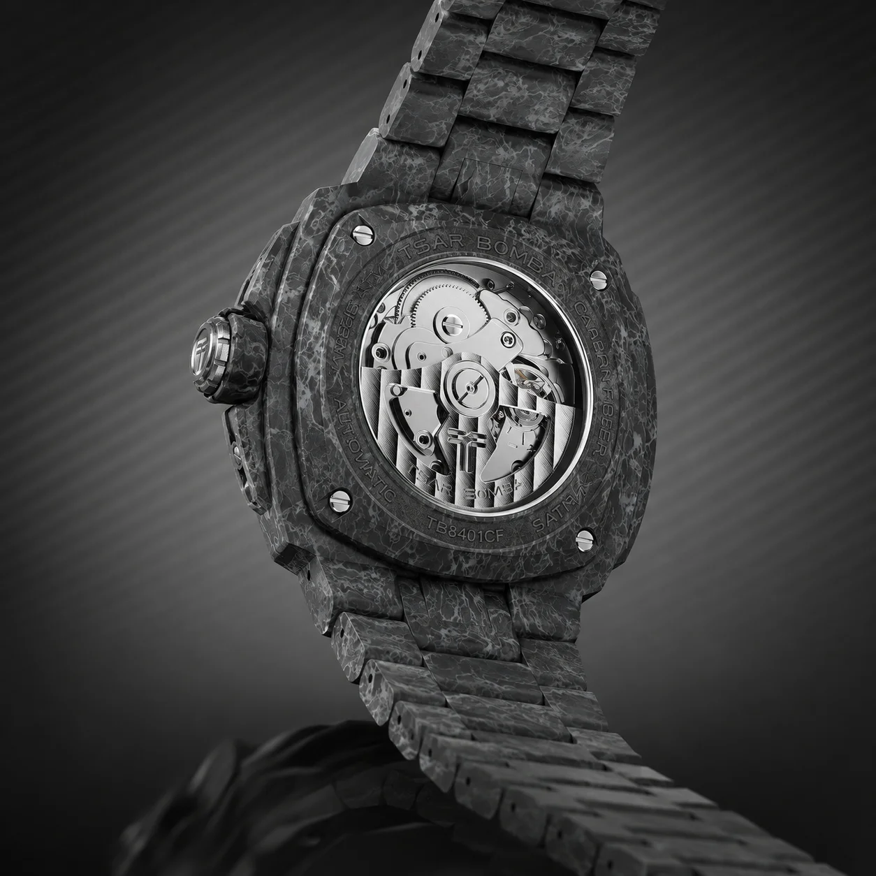 TSAR BOMBA Carbon Fiber Luxury Automatic Men's Watch NH72 Movement Sapphire Crystal 10ATM Waterproof Luminous Skeleton Watch