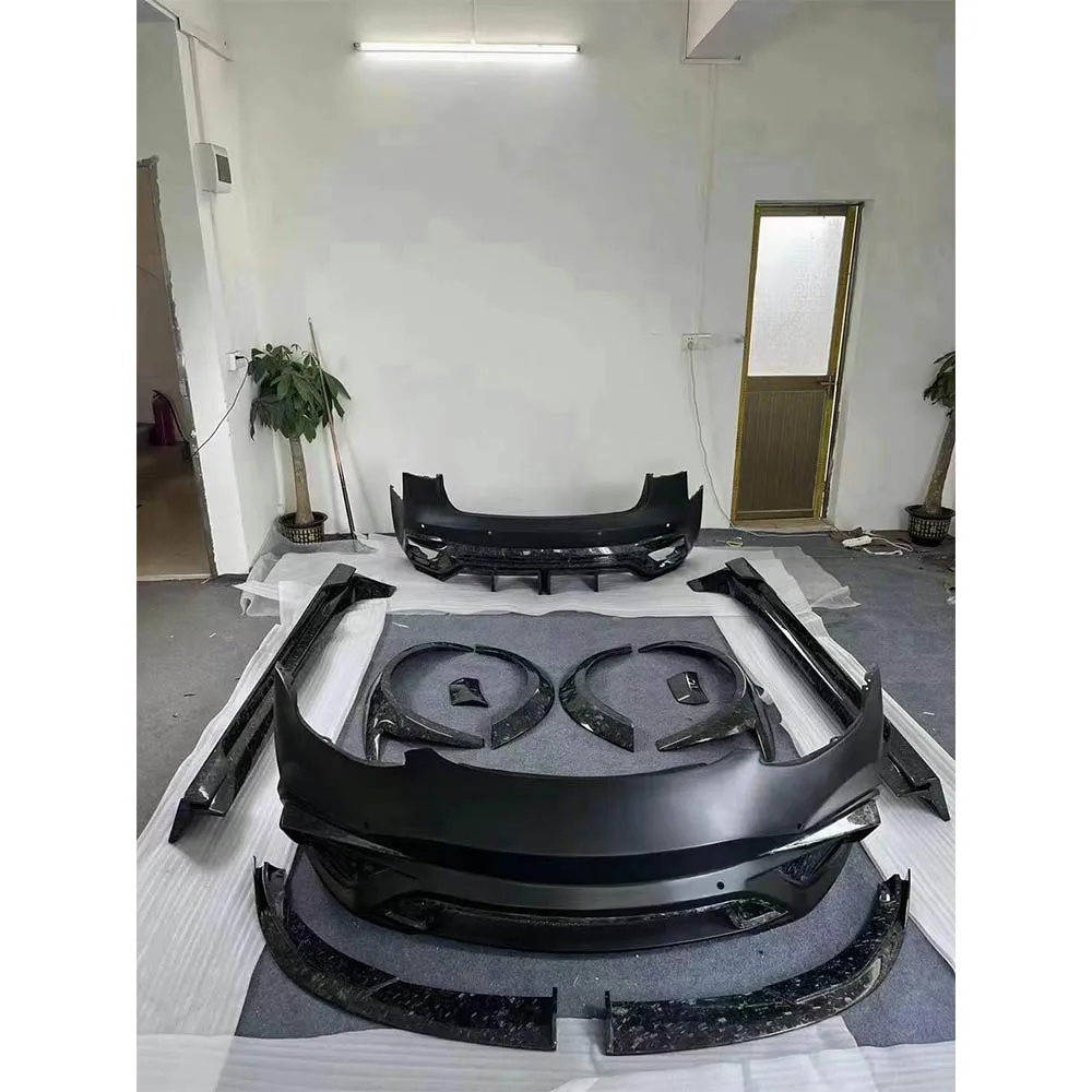 Forged Carbon Fiber Wide Body Kit For Teslas Model 3 Front Bumper Rear Bumper Side Skirt Wheel Arch