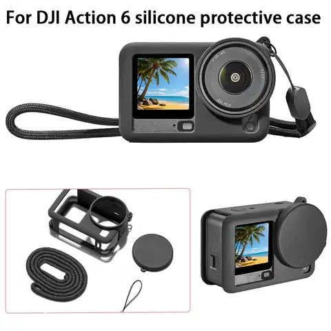 For DJI Osmo Action 6 Silicone Protective Case with Lanyard and Lens Cap