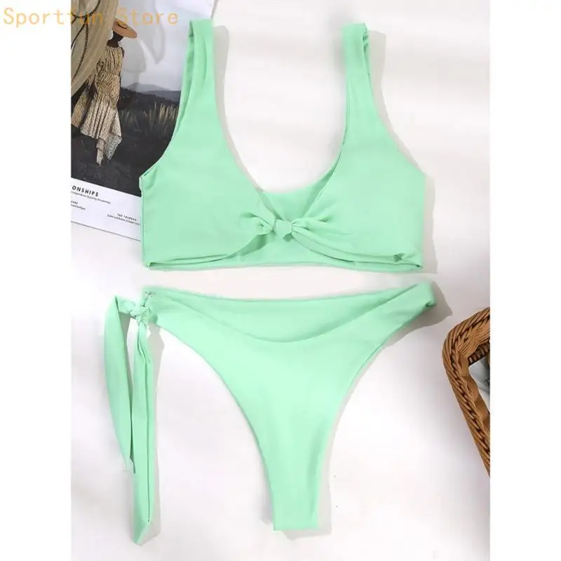Women Swimwear Bathing Suits Deep V Neck Bikinis Top and High-Waist Bottom X7JD