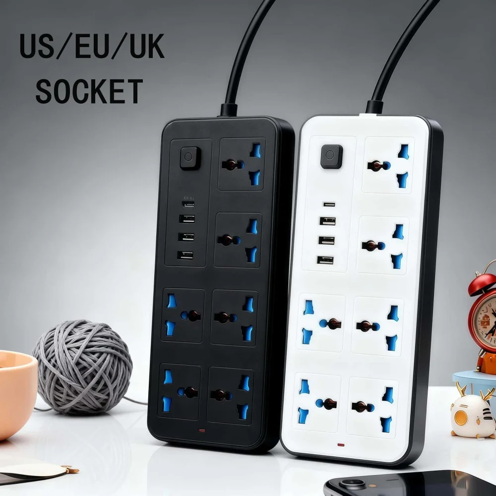 Mehrfachsteckdose Universal-Stecker EU US UK Steckdosenleiste mit Verlängerungskabel Typ C USB-Ladegerät Elektrische Steckdose – Detail 1