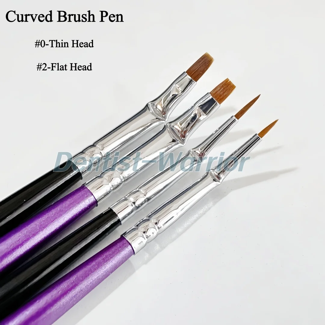 

Dental Curved Brush Pens Skyists Nylon Hair Brushes #0 #2 Denture Lab Restoration Tool 5mm/7mm