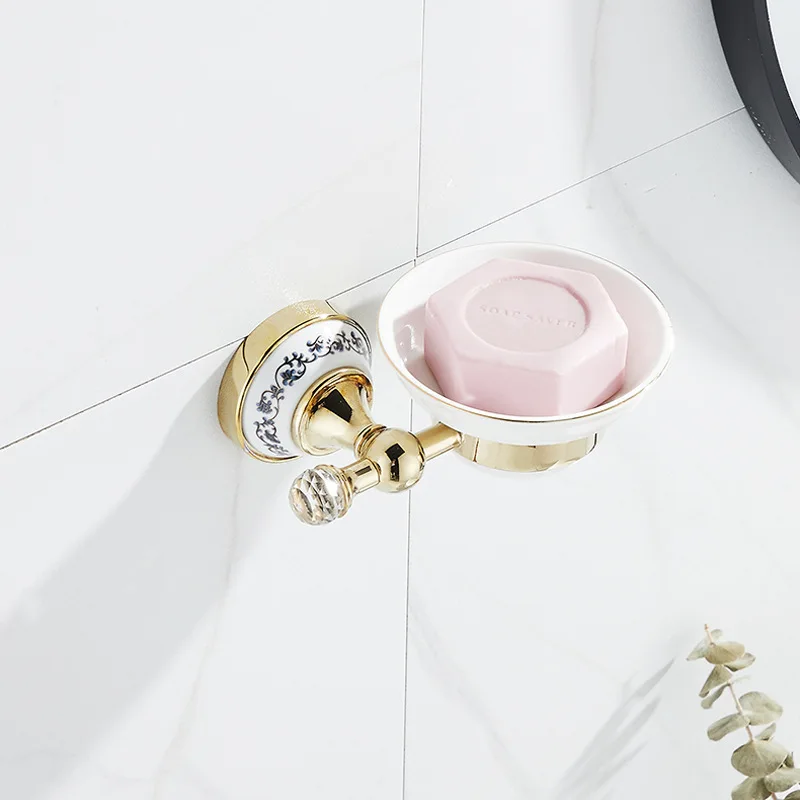 Bathroom Accessories Wall Mounted Paper Holder Toilet Gold Towel Ring Soap Box Cup Holder Luxury Ceramic Bathroom Hardware view 4