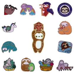 Cute Lazy Sloth Enamel Pins Custom Rainbow Unicorn Dice Wool Animal Brooches Copper Lapel Badge Luxury Jewelry Gift Dropshipping