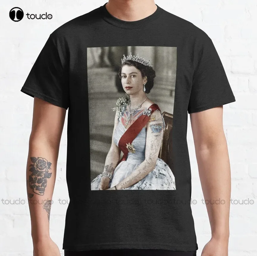 Tattoo Queen Elizabeth, Queen Classic T-Shirt Shirts For Men Short Sleeve Custom Aldult Teen Unisex Digital Printing Tee Shirts