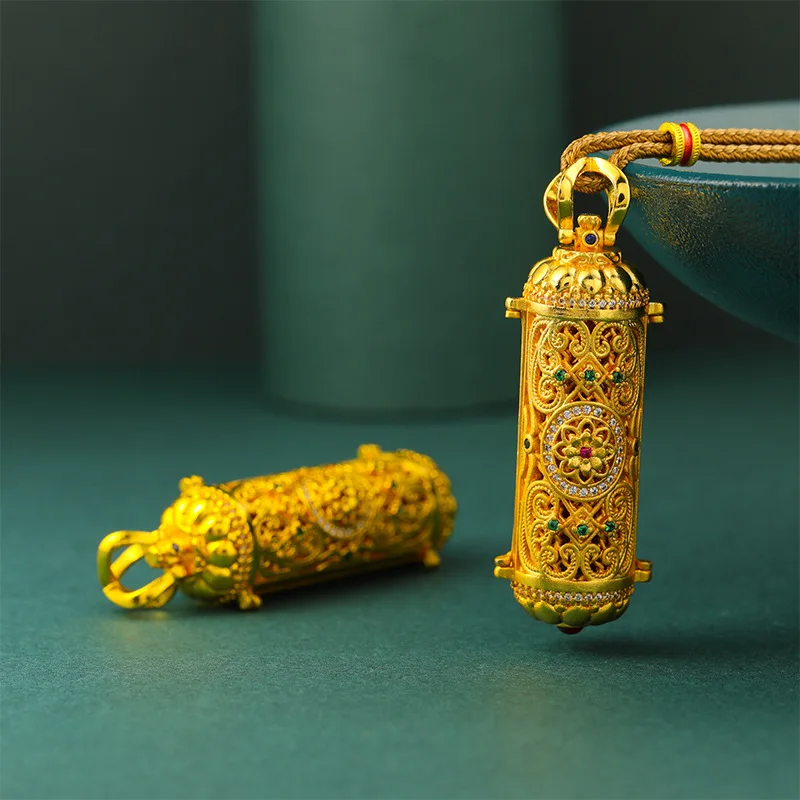 24k Gold Plated Traditional Chinese Style Openable God Of Wealth Pendant Rotatable Filigree Hollow Out Lucky Wealth Amulet Neckl