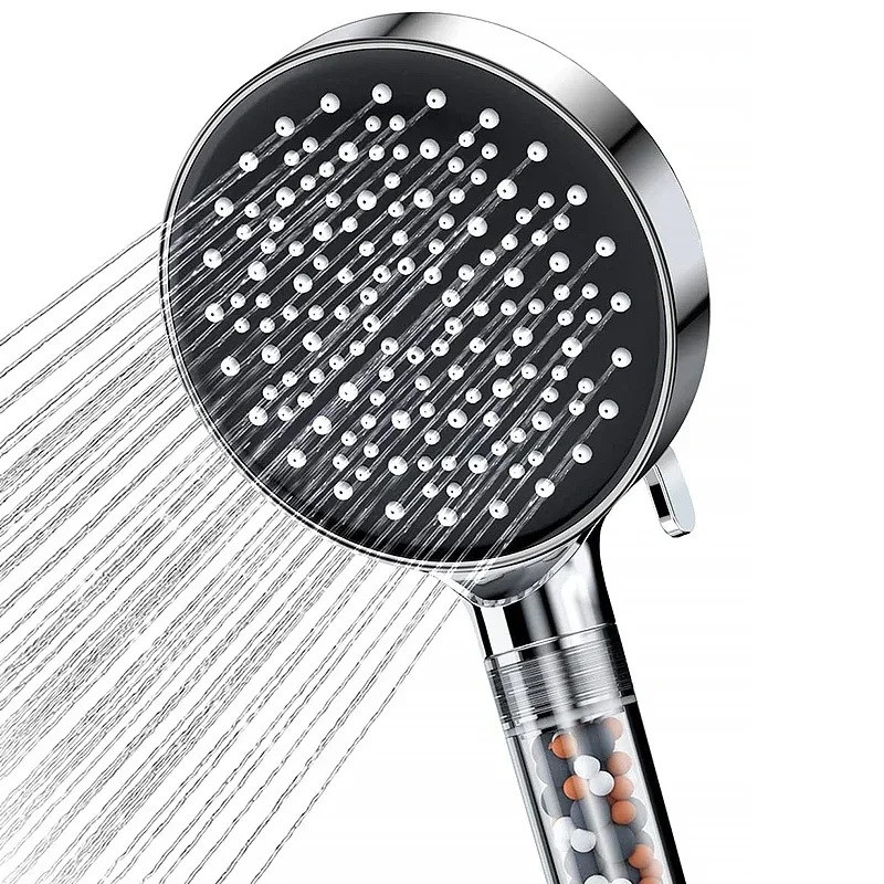 Water Saving Six Functions High Press Shower Head Handheld Powerful Flow Shower Heads with Beads Filter Pressure Boost