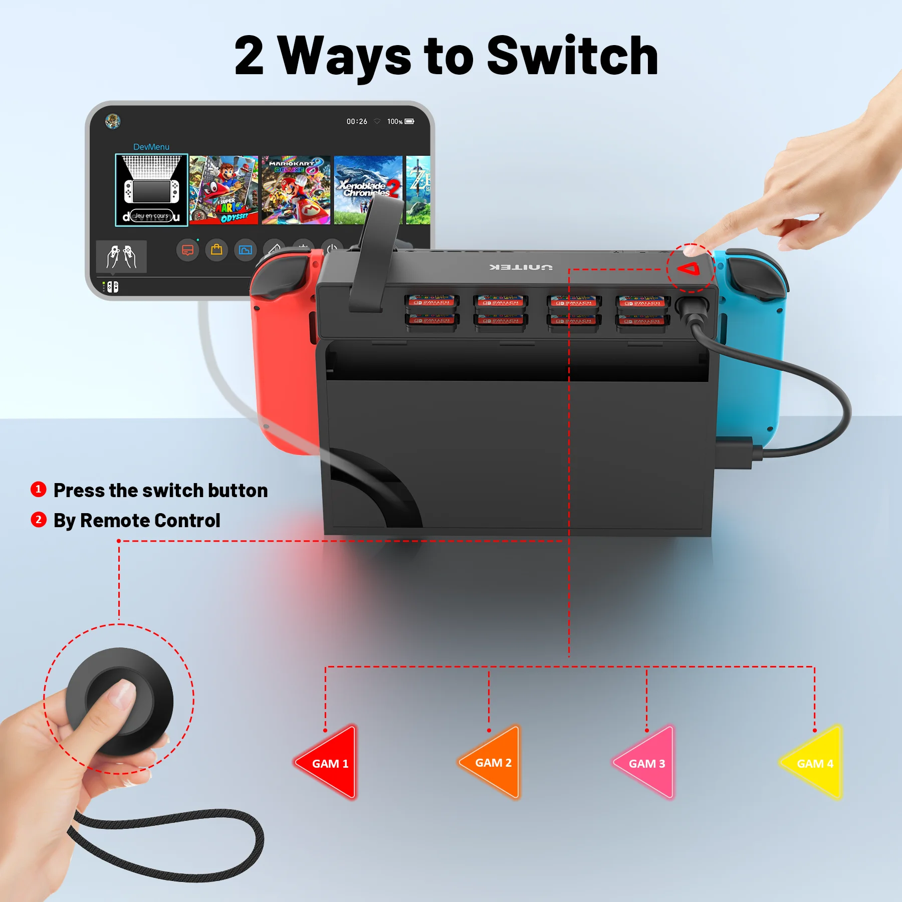 Unitek D1100B for Nintendo Switch Game Card Reader with Wireless Bluetooth Remote Control One-button Gaming Switcher Adapter