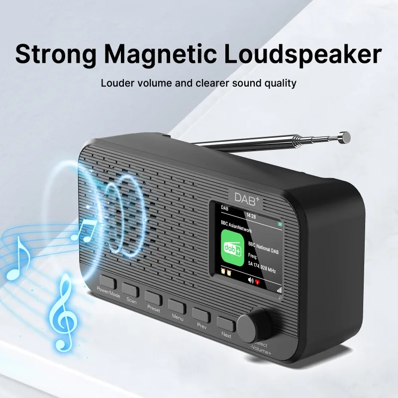 

Портативная беспроводная Bluetooth-колонка с цифровым радиоприемником DAB+ FM, ЖК-дисплеем, предустановленными станциями, перезаряжаемая, для дома, кухни, офиса