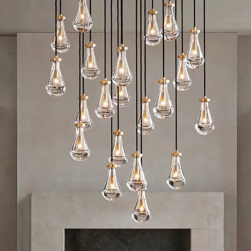 Copper Chandelier Vintage Large Water Drop Crystal Lamp For Living Room Bedroom Study Hotel Villa