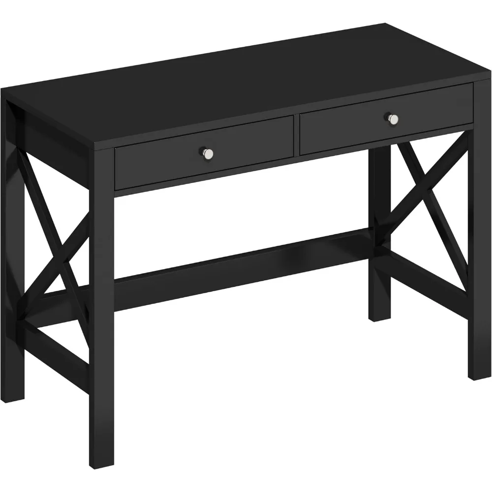 Home Office Desk Writing Computer Table Modern Design Black Desk with Drawers, Makeup Vanity Table