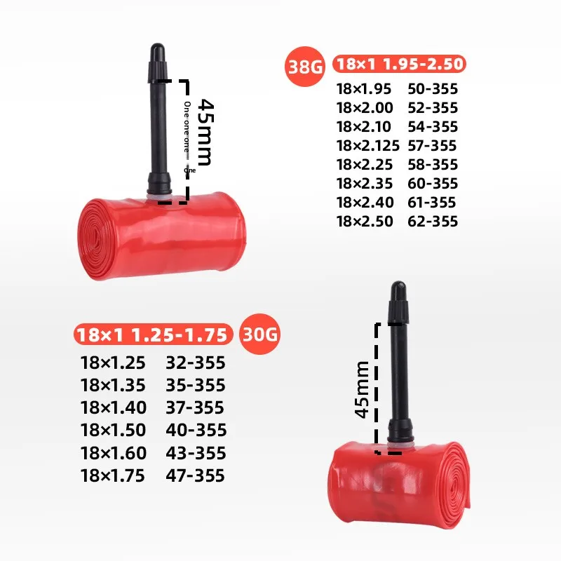 الأنبوب الداخلي لدراجة الطريق - أنبوب داخلي فائق الخفة من مادة TPU مقاس 18 بوصة 45 مم - أنبوب داخلي فوهة محمول خفيف الوزن 30G - 38G