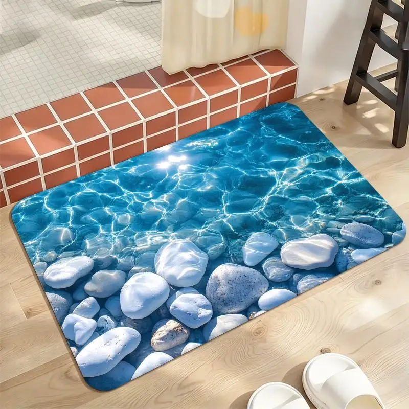 1Pc Clear Blue Sea Water Pebble Pattern Rug, Soft Comfortable, All Season, Lightweight Easy Care, Home Decor, Room Decor, Living Room, Bedroom, Balcony, Winter, Autumn