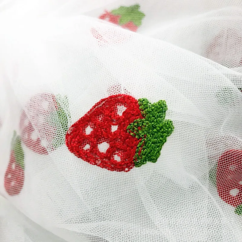 1 m Embroidered Strawberry Ms. Girls Tulle Dress Fabric Sewing Skirt Fluffy Princess Skirt Wedding Party Baby Shower Decorations