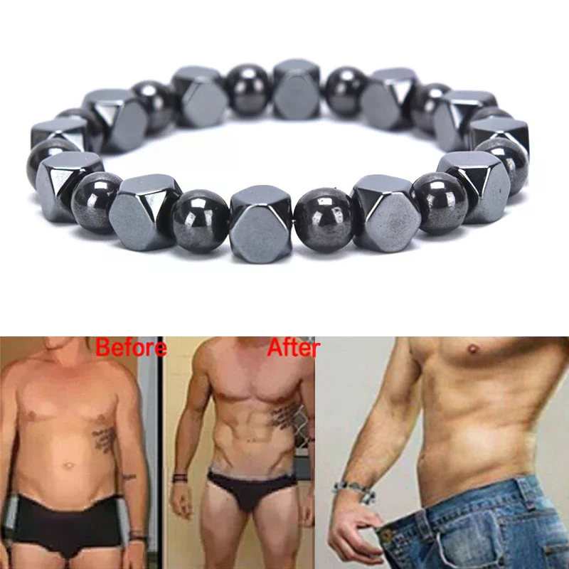 Magnetic Hematite Black Beads Stretch Bracelet Health Care Bangles for Men Jewelry Accessory