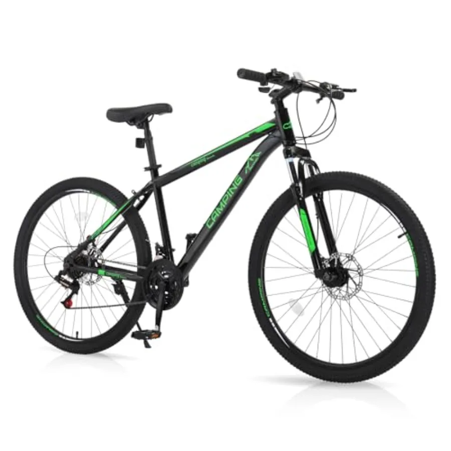 

Mountain Bike for off-road trails: high carbon steel frame, black finish, double disc brake and suspension fork for enhanced co