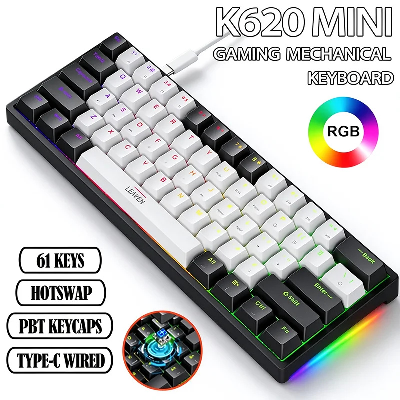 K620 Keyboard Mini Backlit RGB Gaming Mechanical Gamer Mechanic Kit 60 Percent DIY Custom PBT Keycap Hotswap Pink White USB PC